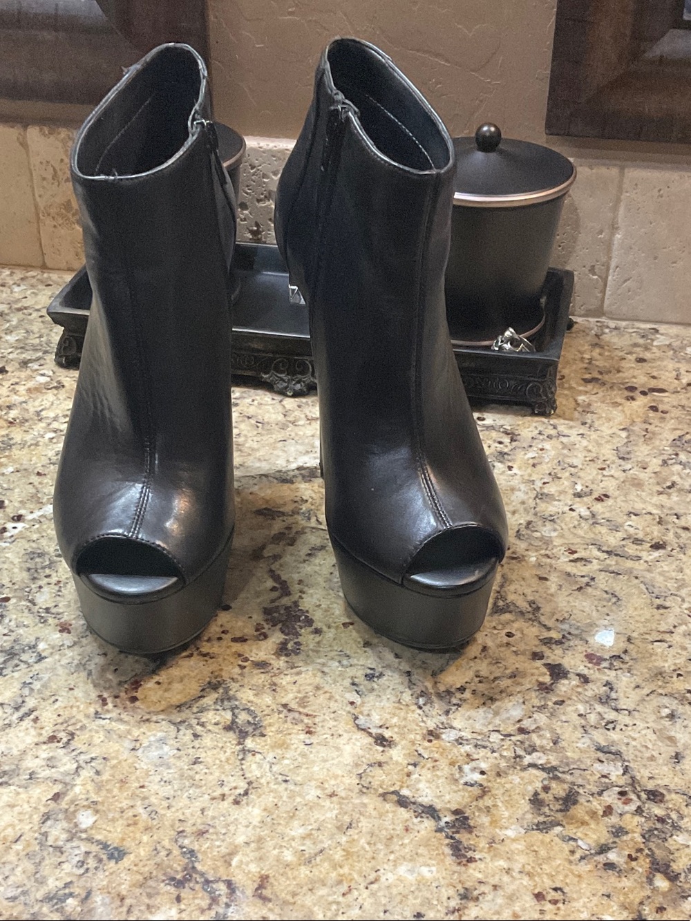 Gianni Bini Black Peep-Toe Platform Ankle Boots